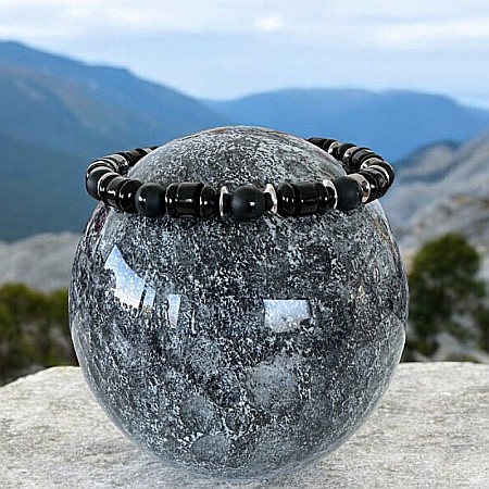 Bratara Barbati Alam din cristale de Onix Negru si Agat cu inox [2]