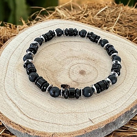 Bratara Barbati Alam din cristale de Onix Negru si Agat cu inox [1]