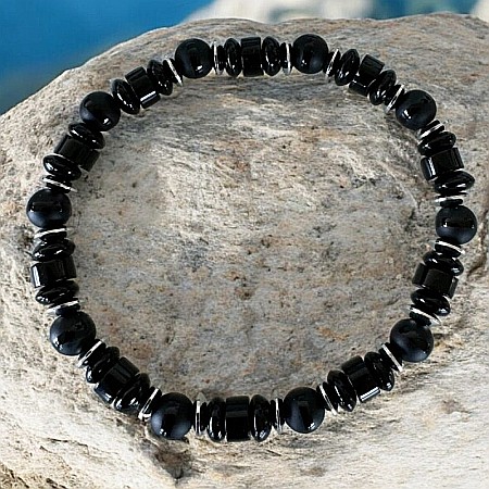 Bratara Barbati Alam din cristale de Onix Negru si Agat cu inox [4]