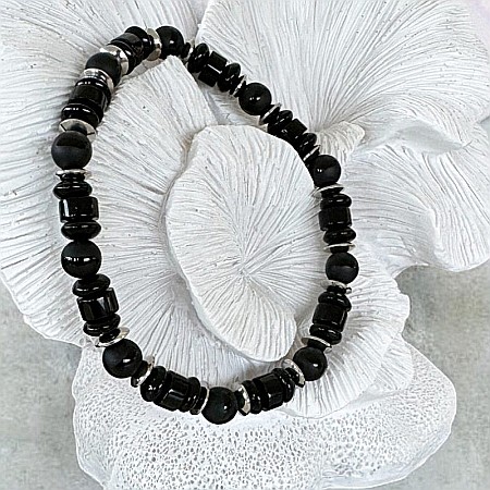 Bratara Barbati Alam din cristale de Onix Negru si Agat cu inox [3]