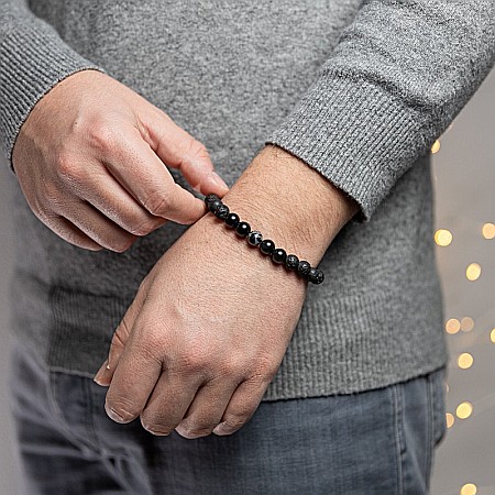 Bratara barbati Amir din pietre semipretioase de Obsidian si Lava, margele de 8mm [3]