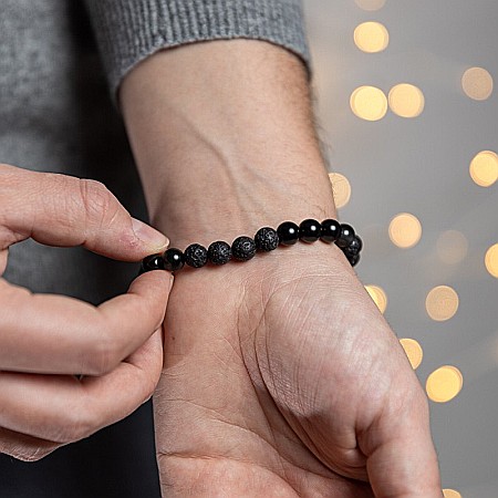 Bijuterii Lava - Bratara barbati Amir din pietre semipretioase de Obsidian si Lava, margele de 8mm