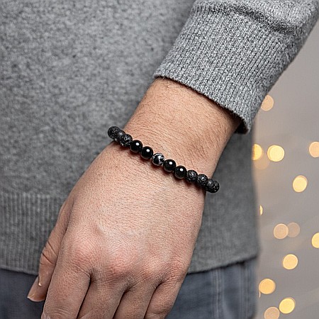 Bratara barbati Amir din pietre semipretioase de Obsidian si Lava, margele de 8mm [2]