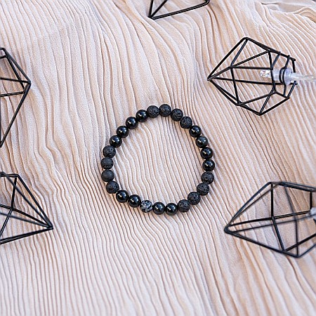 Bratara barbati Amir din pietre semipretioase de Obsidian si Lava, margele de 8mm [6]