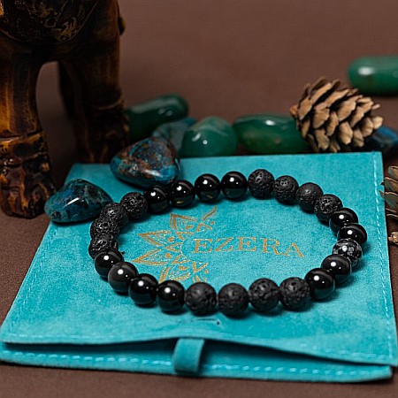Bratara barbati Amir din pietre semipretioase de Obsidian si Lava, margele de 8mm [8]