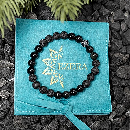 Bratara barbati Amir din pietre semipretioase de Obsidian si Lava, margele de 8mm [1]