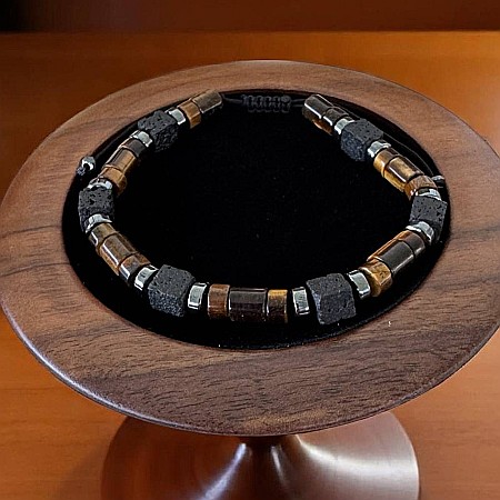 Bratara Barbati Amon din snur cu Ochi de Tigru, Hematit, Piatra de lava [2]