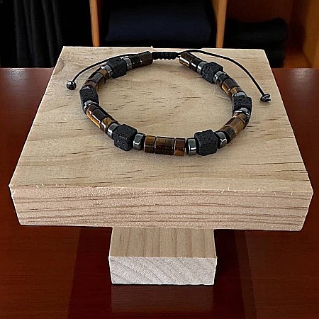 Bratara Barbati Amon din snur cu Ochi de Tigru, Hematit, Piatra de lava [6]