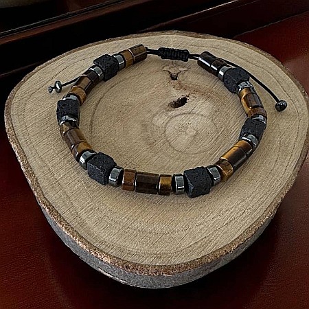 Cristale dupa culoare - Bratara Barbati Amon din snur cu Ochi de Tigru, Hematit, Piatra de lava
