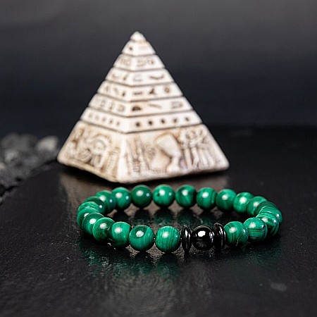 Verde - Bratara barbati Anay din pietre semipretioase de Malachit, sfere de 8mm