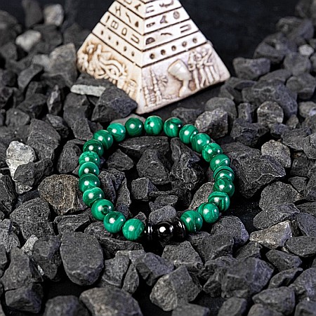 Bratara barbati Anay din pietre semipretioase de Malachit, sfere de 8mm [5]