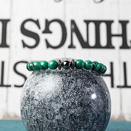 Bratara barbati Anay din pietre semipretioase de Malachit, sfere de 8mm [7]