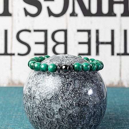 Bratara barbati Anay din pietre semipretioase de Malachit, sfere de 8mm [4]