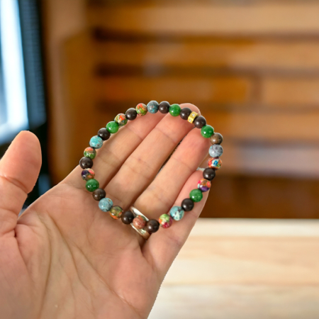 Bratara barbati colorata Dalmar din margele Emperor Stone si Lemn de Santal [3]