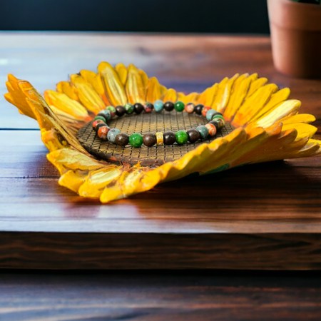 Bratara barbati colorata Dalmar din margele Emperor Stone si Lemn de Santal [6]