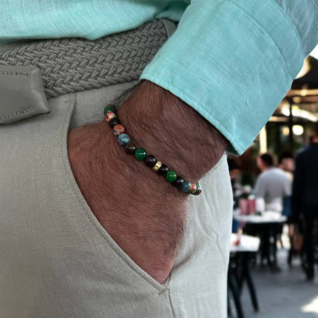 Bratari elastice barbati - Bratara barbati colorata Dalmar din margele Emperor Stone si Lemn de Santal