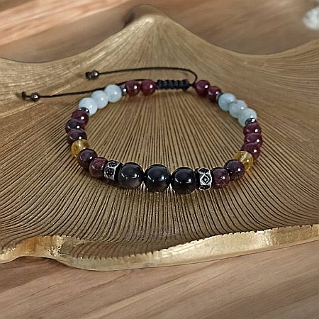 Bijuterii Acvamarin - Bratara barbati cristale Benet cu Obsidian, Granat, Citrin, Acvamarin si Hematit