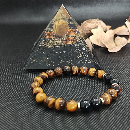 Bratara barbati cristale Tanvir, cu pietre semipretioase de Ochi de Tigru si Turmalina Neagra, margele de 8mm [1]