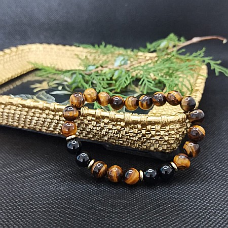 Bratara barbati cristale Tanvir, cu pietre semipretioase de Ochi de Tigru si Turmalina Neagra, margele de 8mm [3]