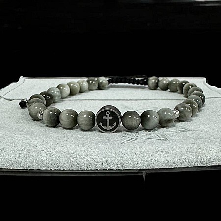 Bratara barbati cu snur Creon din cristale Hawk Eye(Ochi de Soim) cu accesorii din inox [4]