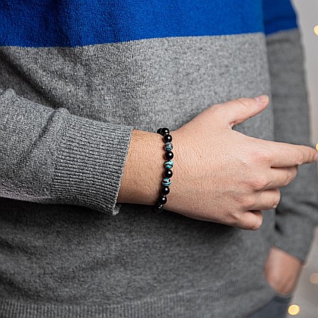 Bratari elastice barbati - Bratara barbati Deven din pietre semipretioase de Obsidian cu sfere compozit albastru, margele de 8 mm.