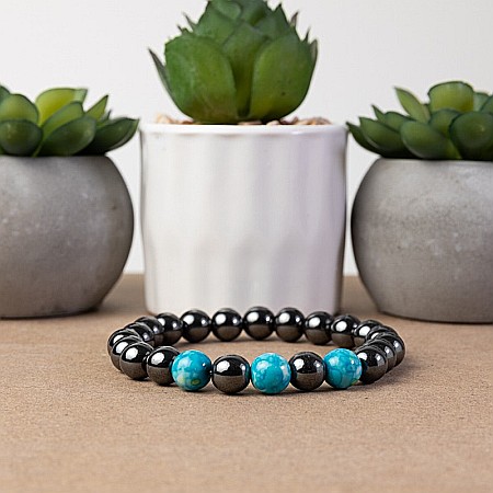 Bijuterii Jasp - Bratara barbati Divit din Hematit si Piatra Naturala Jasp Rain, sfere de 8mm