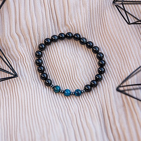 Bratara handmade barbati Elam din Ochi de Tigru Royal Blue si Obsidian, margele de 8mm [4]