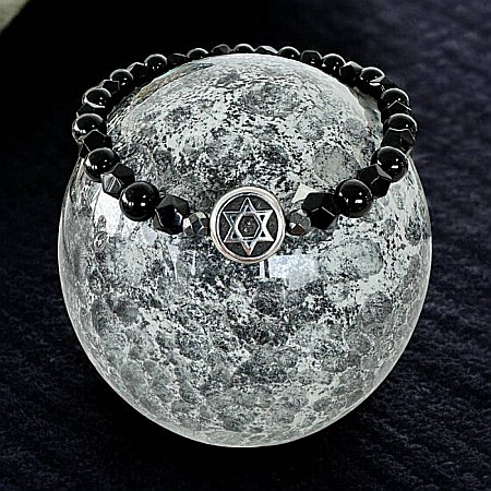 Bratara barbati elastica Brett din Onix cu Hematit si charm Steaua lui David [3]