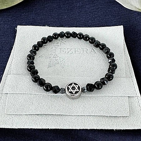 Bratara barbati elastica Brett din Onix cu Hematit si charm Steaua lui David [4]