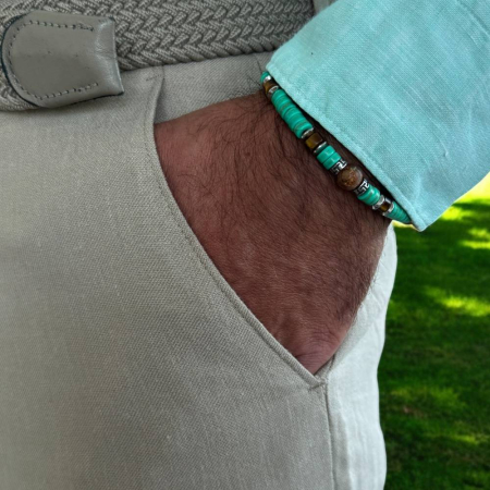 Bratara barbati elastica Zander cu rondele verzi si Ochi de tigru cu accesorii din inox [1]