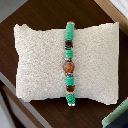 Bratara barbati elastica Zander cu rondele verzi si Ochi de tigru cu accesorii din inox [2]