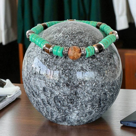 Bratara barbati elastica Zander cu rondele verzi si Ochi de tigru cu accesorii din inox [5]