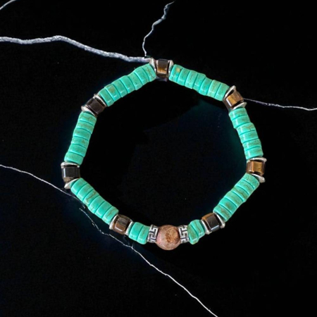 Bratara barbati elastica Zander cu rondele verzi si Ochi de tigru cu accesorii din inox [4]