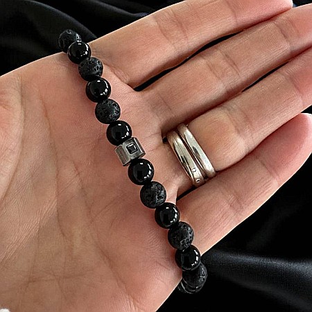 Bratara barbati eleganta Jamil din Onix si Piatra de Lava [1]