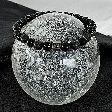 Bratara barbati eleganta Jamil din Onix si Piatra de Lava [4]