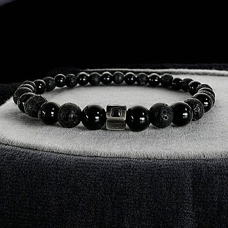 Bratara barbati eleganta Jamil din Onix si Piatra de Lava [5]