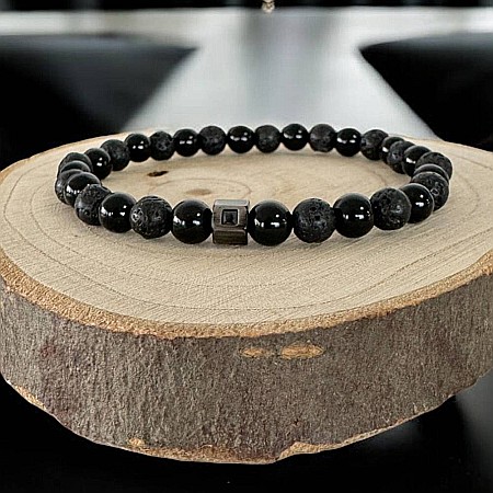 Bratari elastice barbati - Bratara barbati eleganta Jamil din Onix si Piatra de Lava