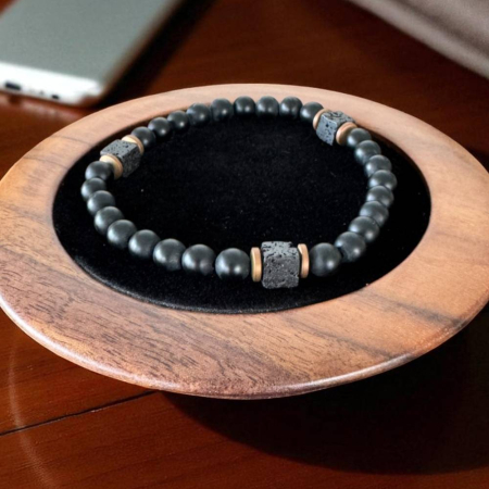 Bratara Barbati Evander pe elastic din Onix mat si Piatra de lava [5]