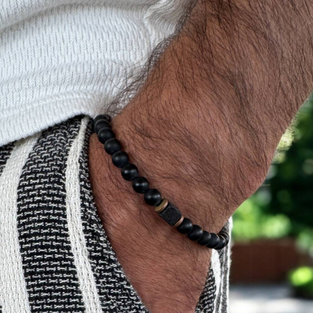 Cristale dupa culoare - Bratara Barbati Evander pe elastic din Onix mat si Piatra de lava