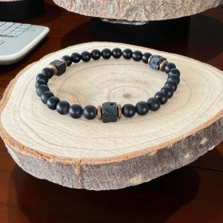 Bratara Barbati Evander pe elastic din Onix mat si Piatra de lava [1]