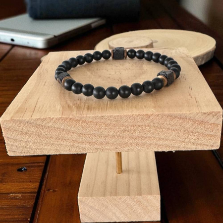 Bratara Barbati Evander pe elastic din Onix mat si Piatra de lava [4]