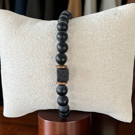 Bratara Barbati Evander pe elastic din Onix mat si Piatra de lava [3]