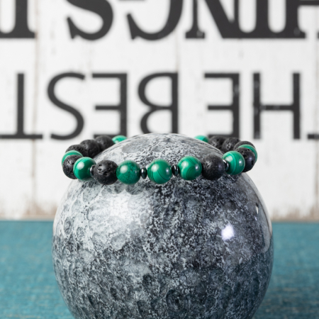 Bratara barbati Fayiaz din Piatra de Lava si Malachit, sfere de 8mm [4]