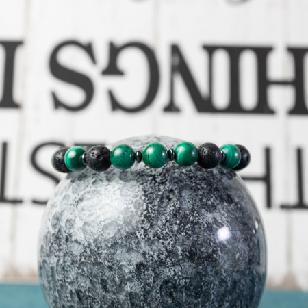 Bratara barbati Fayiaz din Piatra de Lava si Malachit, sfere de 8mm [3]