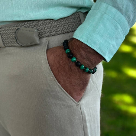 Bratara barbati Fayiaz din Piatra de Lava si Malachit, sfere de 8mm [1]