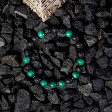 Bratara barbati Fayiaz din Piatra de Lava si Malachit, sfere de 8mm [7]