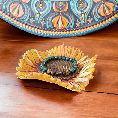 Bratara barbati Hajari din cristale de Malachit Natural si Ochi de Tigru [2]