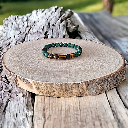 Verde - Bratara barbati Hajari din cristale de Malachit Natural si Ochi de Tigru