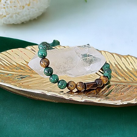 Bratara barbati Hajari din cristale de Malachit Natural si Ochi de Tigru [3]