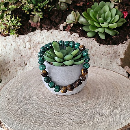 Bratara barbati Hajari din cristale de Malachit Natural si Ochi de Tigru [4]